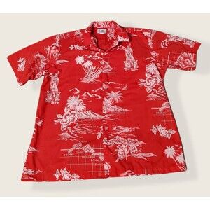 Hawaii Brand Shirt Red with Hawaiian Scenery Mens XL Made in USA